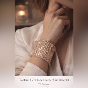 Kalifano Original Wide Gemstone Leather Cuff Bracelet 8”